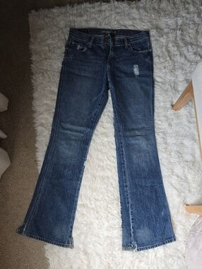 American Eagle Outfitters Dark Blue Distressed Flared Jeans
